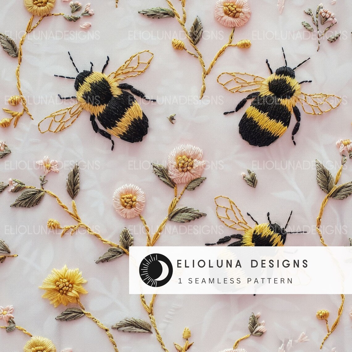 Bee Knitted Pattern Digital Paper 3D Floral Bumblebee Seamless Digital ...