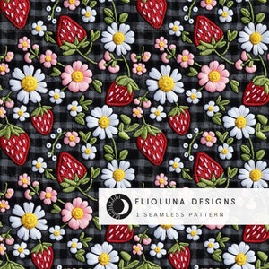 Floral Strawberry Pattern Digital Paper Strawberry Pattern Seamless Digital Strawberry Printable Seamless Fabric Print Strawberry Wallpaper