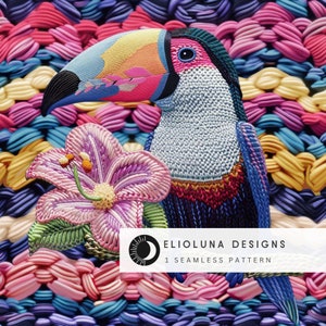 Toucan Pattern Digital Paper Tropical Knitted Toucan Pattern Seamless Digital Download 3D Printable Art Seamless Fabric Print Bird Wallpaper