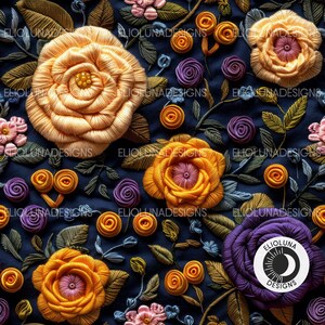 3D Floral Pattern Digital Paper Faux Embroidery Fall Floral Pattern ...