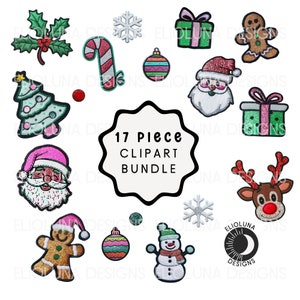 Christmas Clipart 3D Faux Embroidery Clipart Glitter Santa PNG Reindeer Clipart Sequin Glitter Sublimation Holiday Clipart Gingerbread Man