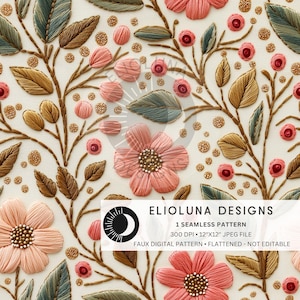 Boho Florals Faux Embroidery Seamless Pattern 3D Floral Digital Paper Floral Pattern Digital Scrapbook Paper Fall Digital Paper Wallpaper