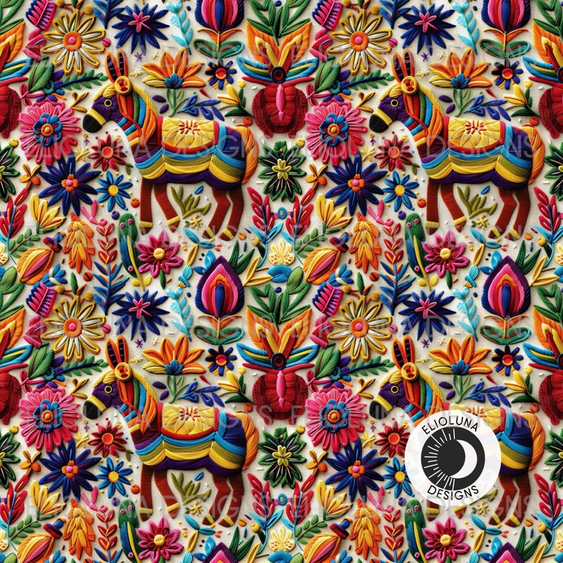 Donkey Mexican Faux Embroidery Pattern Mexican Otomi Seamless Mexican ...