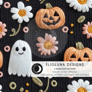 Floral Ghost Seamless Pattern Halloween Ghost Digital Paper Floral ...