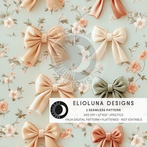 Floral Coquette Bows Seamless Pattern Floral Bow Pattern 3D Faux Pattern  Sublimation Printable Seamless Digital Fabric Print File Wallpaper