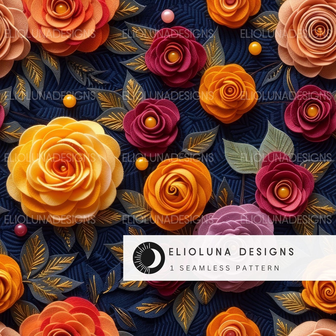 Autumn Floral Pattern Digital Paper Faux Embroidery Fall Floral Pattern ...