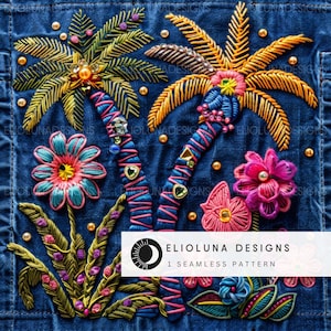 Palm Tree Denim Pattern Digital Paper Palm Tree Pattern Seamless Digital Download Summer Beach Seamless Fabric Print Floral Denim Palm Tree