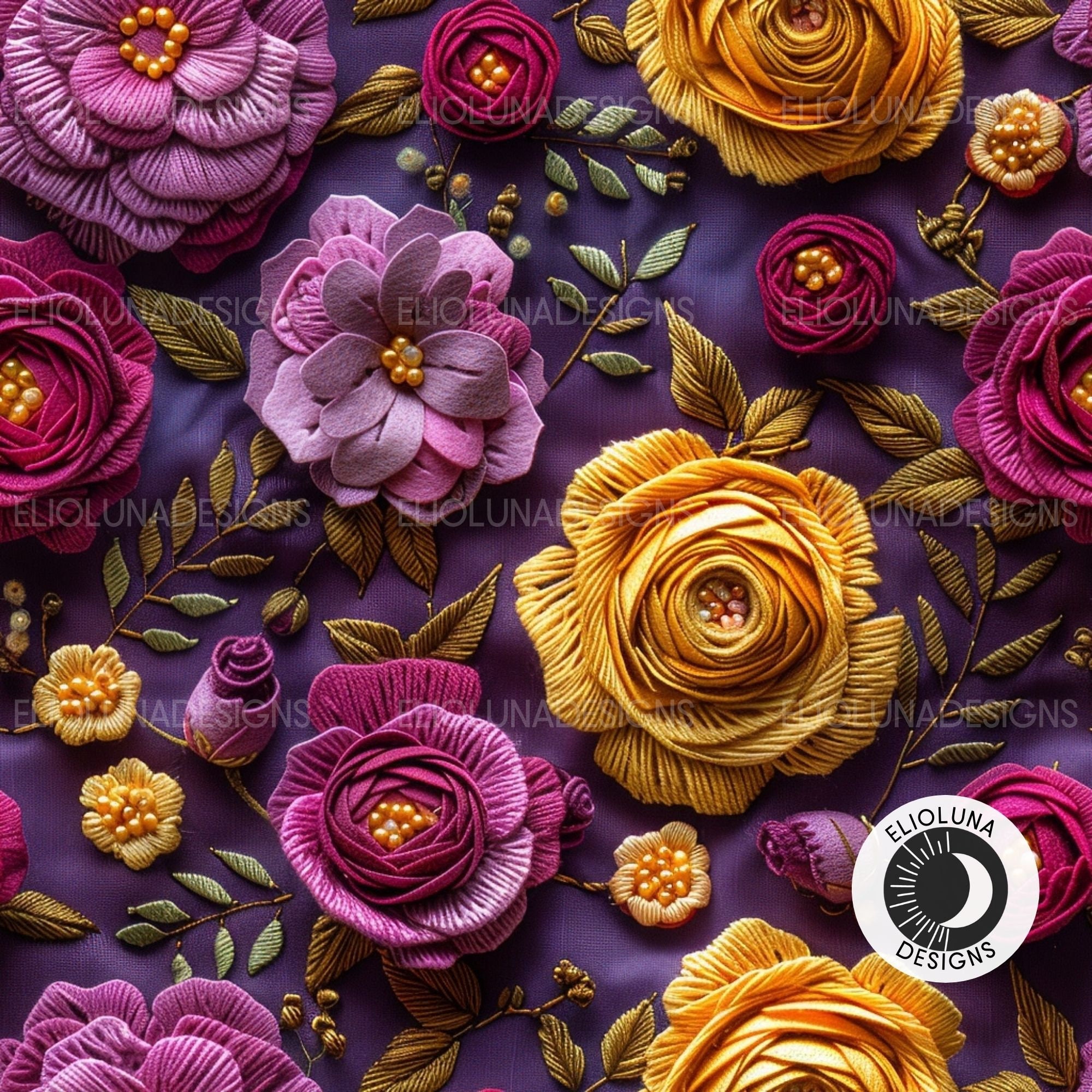 3D Floral Pattern Digital Paper Faux Embroidery Fall Floral Pattern ...