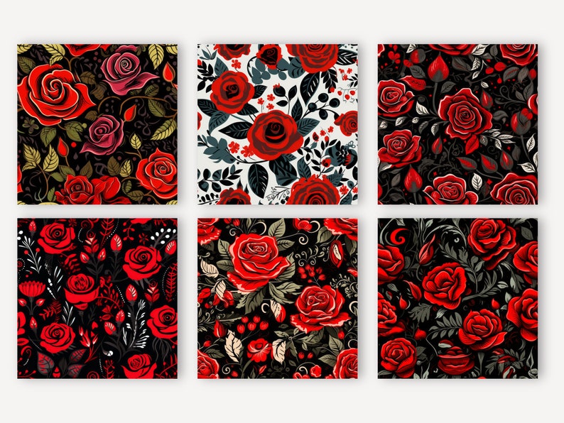 Digital Paper Roses Digital Background Halloween Seamless Floral JPEG