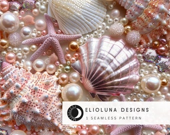 Seashells Seamless Pattern Digital Paper Seashell Pattern fabric Sublimation Digital Download Seashell Seamless Pattern Summer Fabric Print