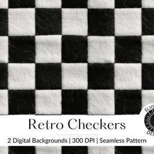 Retro Checker Pattern Checker Digital Paper Checkered Pattern Seamless Checkerboard Black and White Checkered Faux Embroidered Checker Print