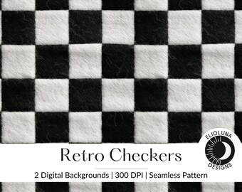 Retro Checker Pattern Checker Digital Paper Checkered Pattern Seamless Checkerboard Black and White Checkered Faux Embroidered Checker Print