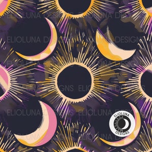 Solar Eclipse Pattern Moon Seamless Celestial Digital Paper Solar ...