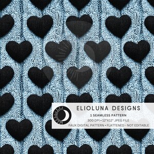 3D Black Knitted Hearts Seamless Pattern Valentines Pattern Heart Digital Paper Cute Valentine Pattern Fabric Sublimation Vday Print File