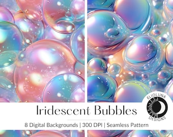 Bubble Digital Paper Bubbles Digital Background Bubbles Seamless Pattern Holographic Digital Background Iridescent Digital Paper Rainbow