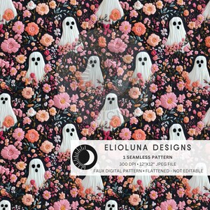 Floral Ghost Seamless Pattern Halloween Ghost Digital Paper Floral ...