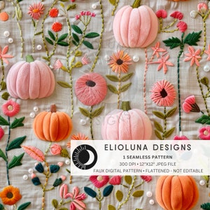 Fluffy Floral Pumpkins Fall Seamless Pattern Repeating File Fabric Sublimation Download Digital Paper Scrapbook Surface Design Wallpaper