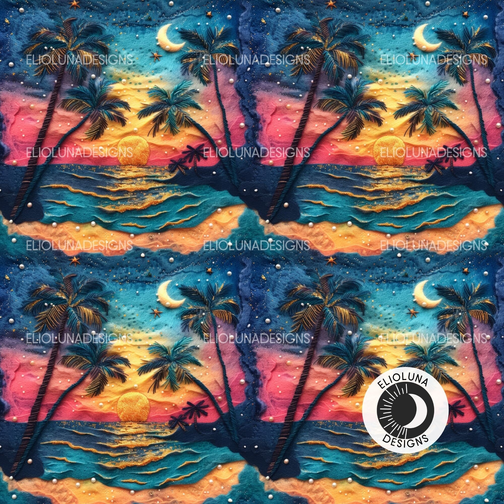 Beach Pattern Digital Paper 3D Palm Tree Pattern Seamless Digital ...