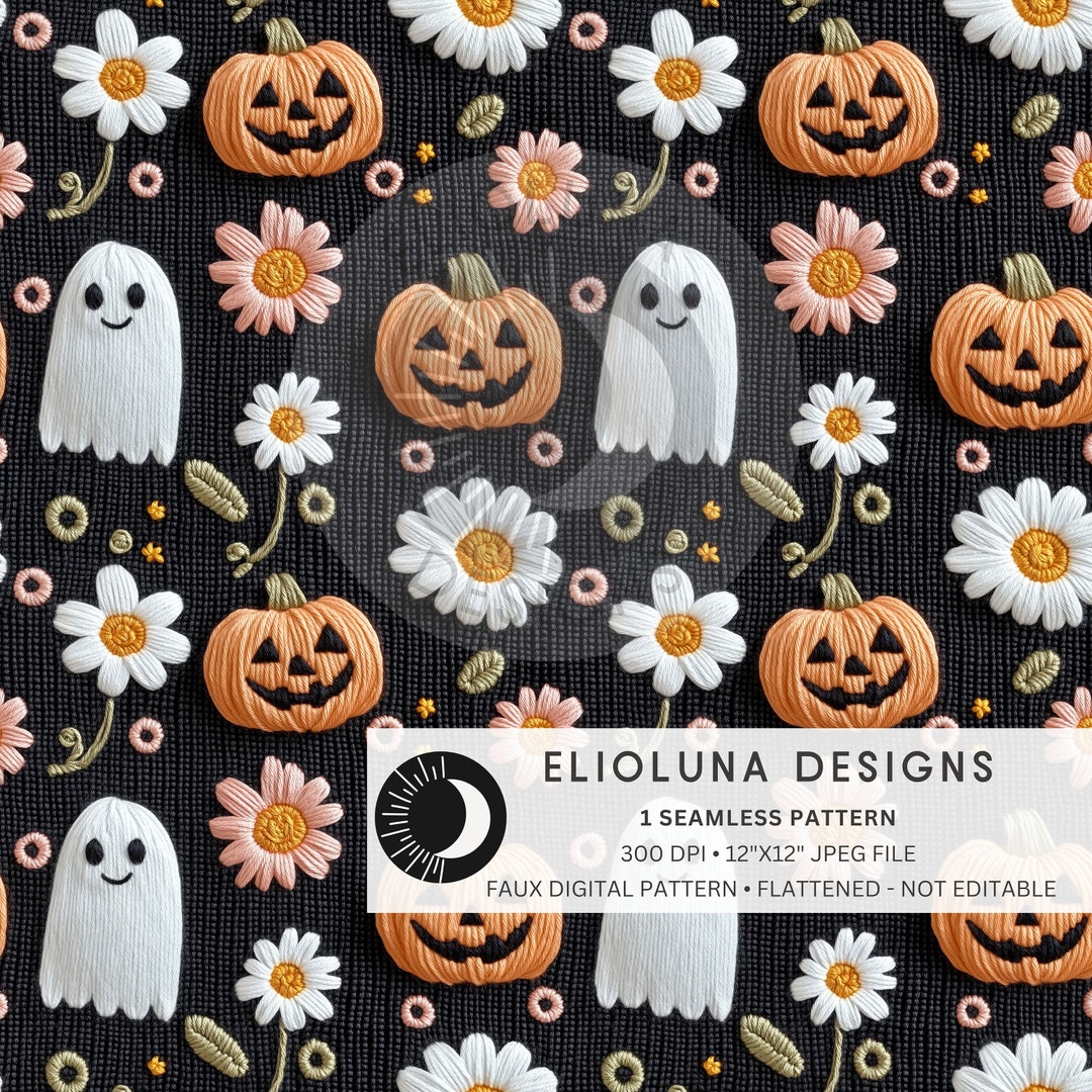 Floral Ghost Seamless Pattern Halloween Ghost Digital Paper Floral ...