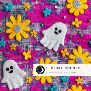 Groovy Ghost Seamless Pattern Halloween Ghost Digital Paper Groovy Halloween Pattern Digital Scrapbook Paper Fabric Sublimation Digital File
