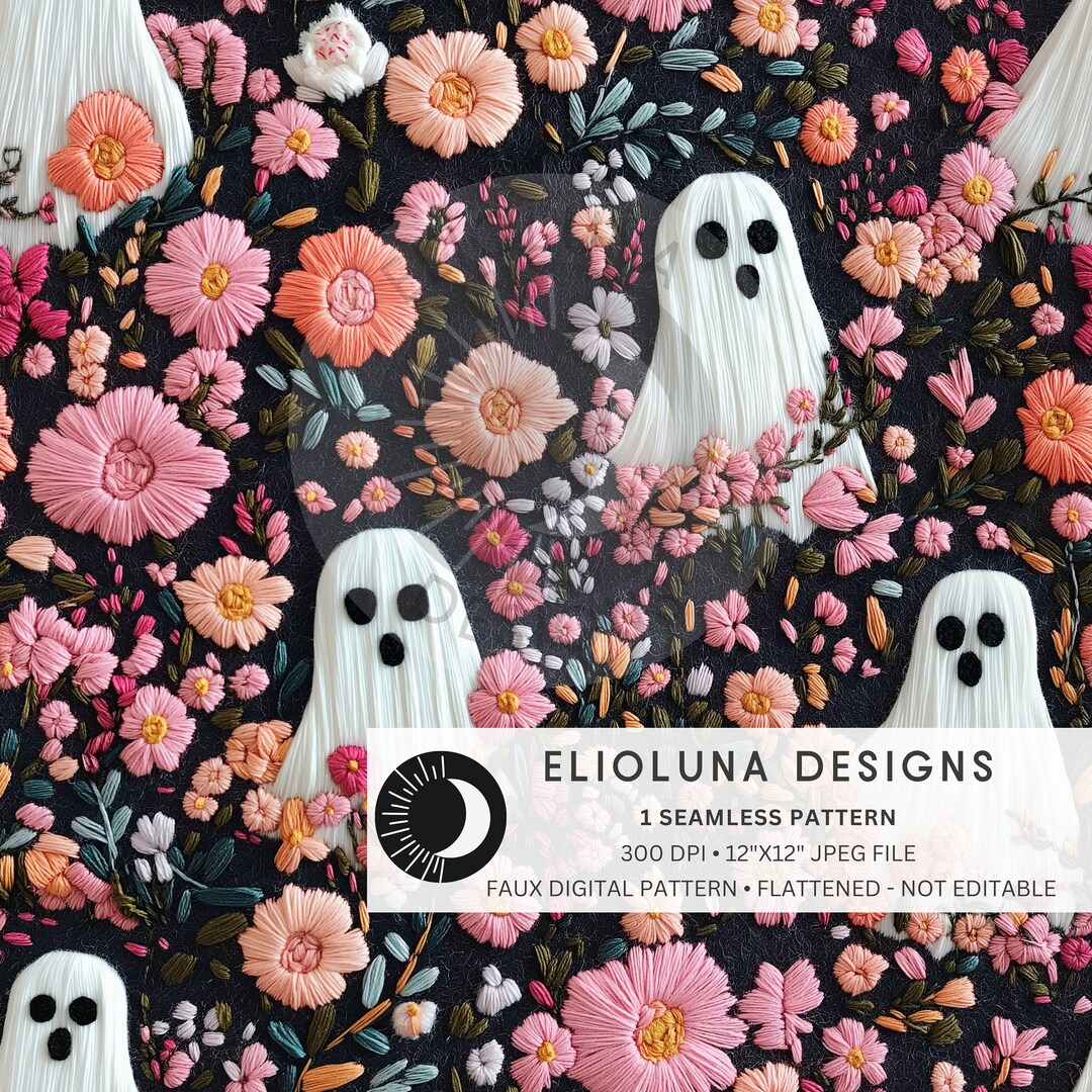 Floral Ghost Seamless Pattern Halloween Ghost Digital Paper Floral ...