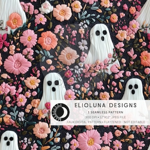 Floral Ghost Seamless Pattern Halloween Ghost Digital Paper Floral Halloween Pattern Digital Scrapbook Paper Fabric Sublimation Digital File