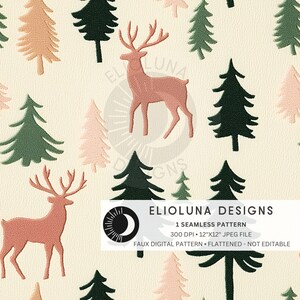 Neutral Reindeer Christmas Seamless Pattern Faux Embroidery Christmas Pattern Digital Seamless Paper File Xmas Sublimation Fabric Pattern