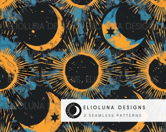 Solar Eclipse Pattern Moon Seamless Celestial Digital Paper Solar Eclipse Sublimation Celestial Pattern  Galaxy Digital Paper Space Art