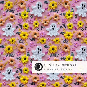 Floral Ghost Seamless Pattern Halloween Ghost Digital Paper Floral Halloween Pattern Digital Scrapbook Paper Fabric Sublimation Digital File