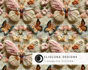 Boho Butterflies Pattern Digital Knitted Butterflies Seamless Pattern ...