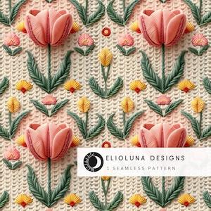 Floral Knitted Pattern Digital Paper Tulip Knitted Pattern Seamless Digital Download 3D Printable Art Seamless Fabric Print Floral Wallpaper