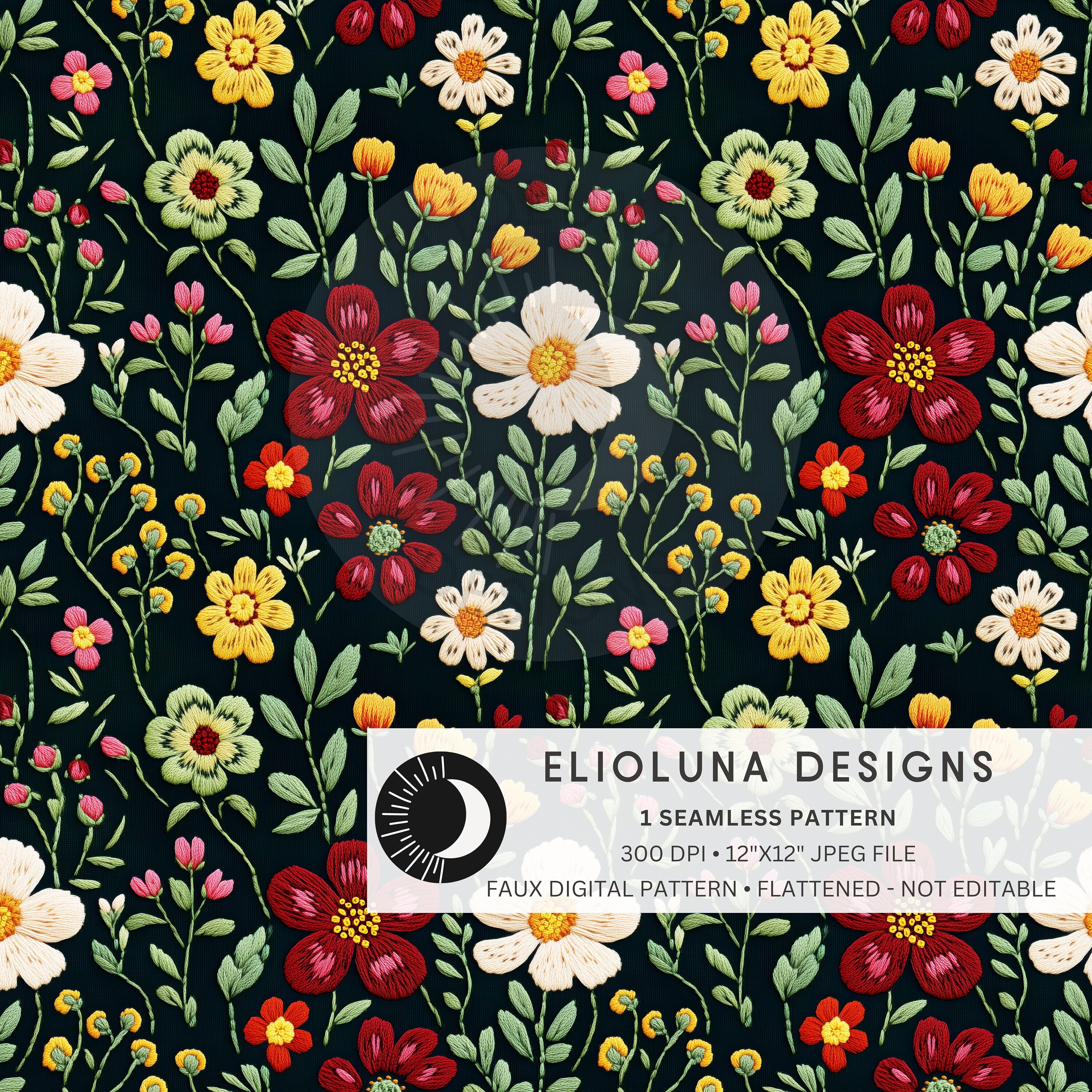 Cottagecore Floral Pattern Digital Paper Faux Embroidery Fall Floral ...
