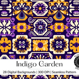 Digital Paper Floral Seamless Pattern Floral Digital Background Floral Wallpaper  Flower Scrapbook Paper Spring Flowers Purple Floral Yellow