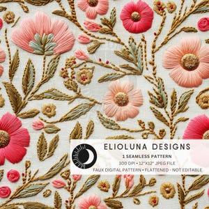 Boho Florals Faux Embroidery Seamless Pattern 3D Floral Digital Paper Floral Pattern Digital Scrapbook Paper Fall Digital Paper Wallpaper