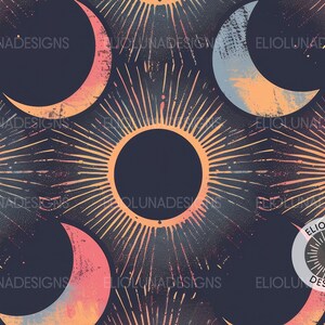 Solar Eclipse Pattern Sun Seamless Moon Digital Paper Solar Eclipse ...