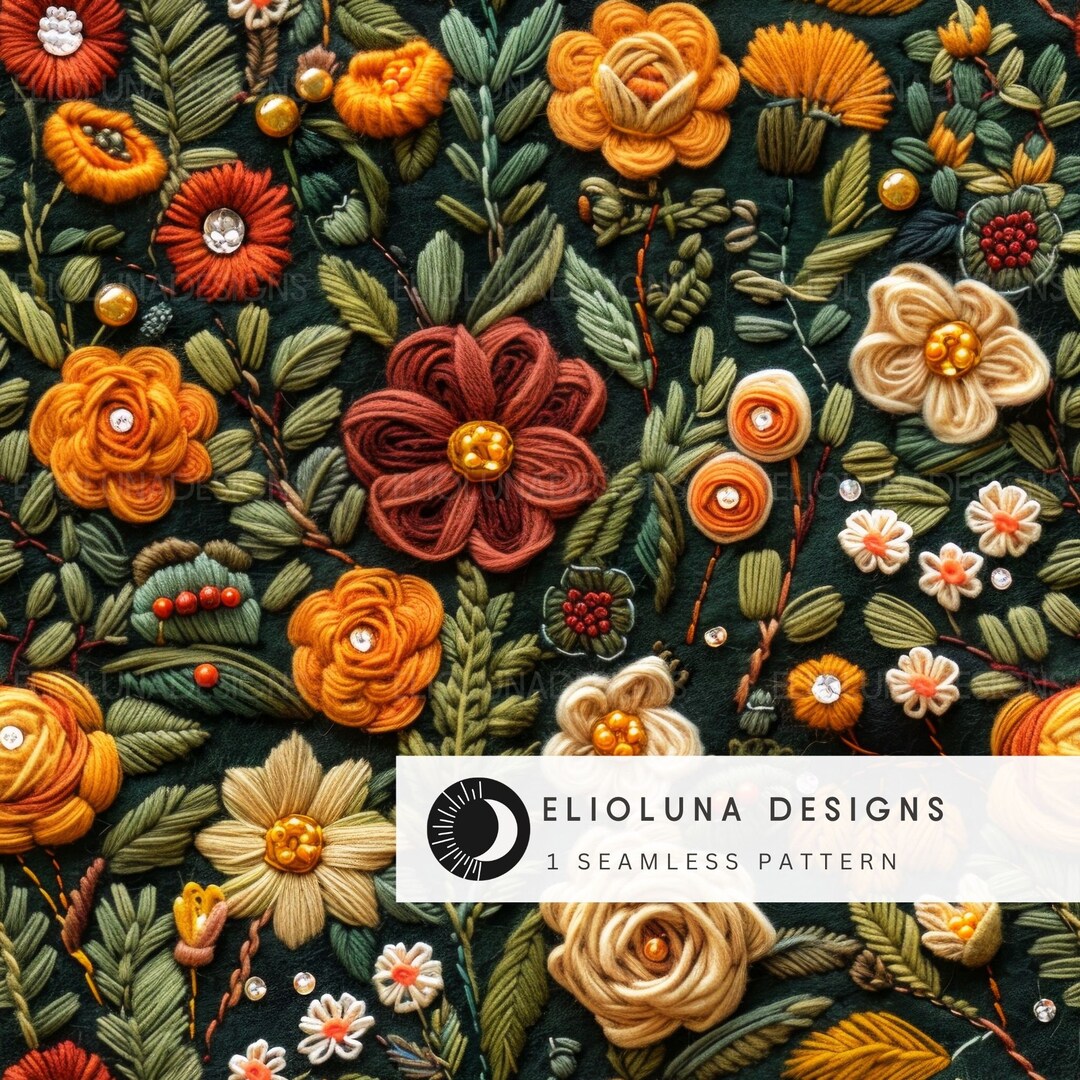 Autumn Floral Pattern Digital Paper Faux Embroidery Fall Floral Pattern ...