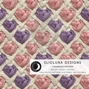 Pastel Knitted Hearts Seamless Pattern Valentines Pattern Heart Digital Paper Cute Valentine Pattern Fabric Sublimation Vday Print File