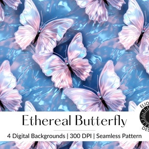Butterfly Digital Paper Iridescent Butterflies Seamless Holographic Digital Art Spring Pattern Butterfly Digital Download Floral Printable