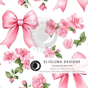 Pink Coquette Bows Seamless Pattern Watercolor Bow Pattern Coquette Rose Sublimation Printable Seamless Digital Fabric Print File Wallpaper