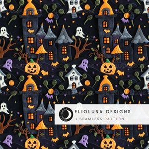 Spooky Haunted House Seamless Pattern Spooky Digital Paper File Halloween Pattern Digital Scrapbook Paper Fabric Sublimation Digital File