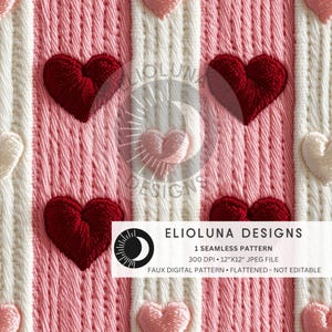 3D Knitted Hearts Seamless Valentine Pattern 3D Heart Digital Paper Pink Heart Pattern Fabric Sublimation Valentine Print File Vday Pattern