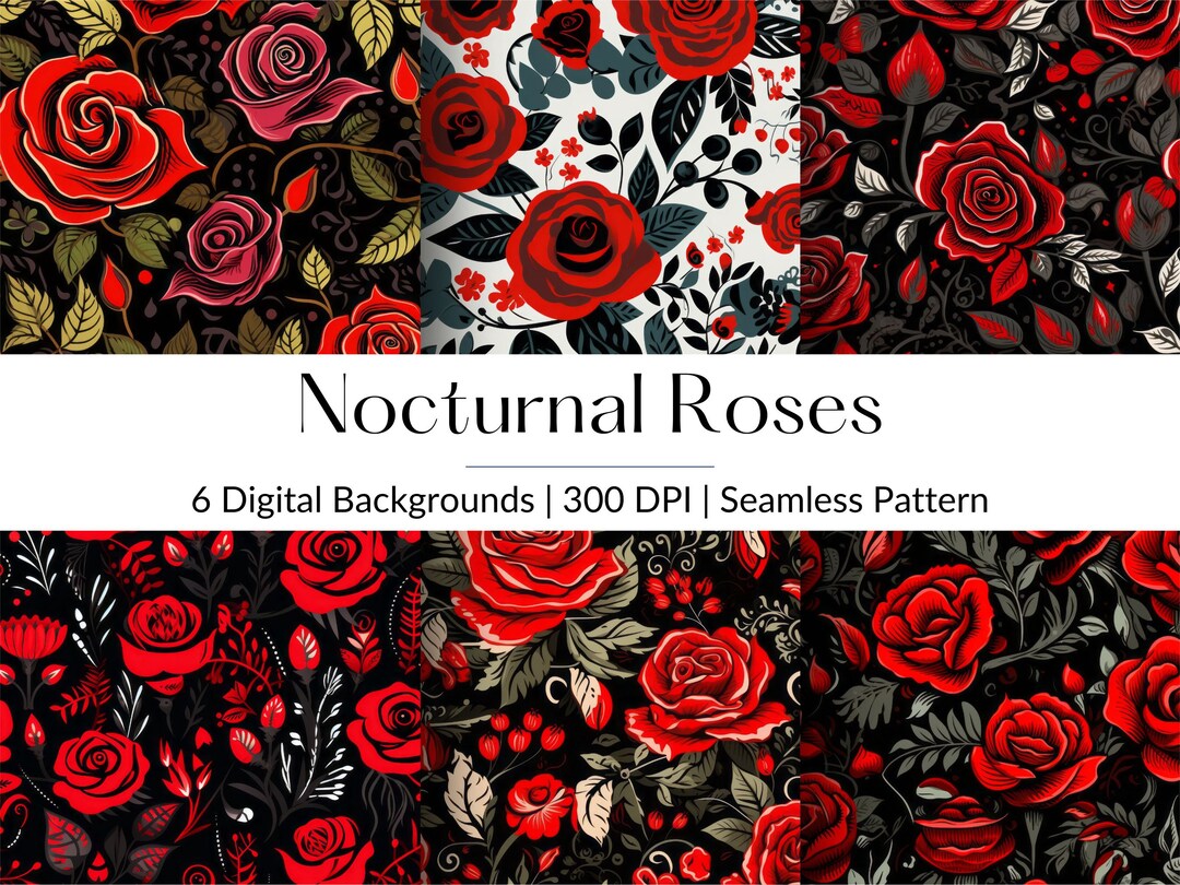 Digital Paper Roses Digital Background Halloween Seamless Floral JPEG