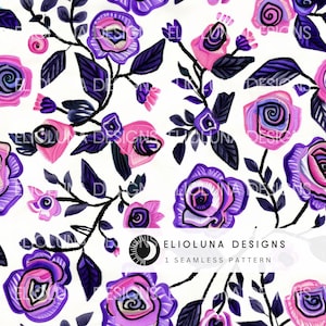 Purple Floral Pattern Flowers Seamless Moody Floral Pattern Halloween Floral Digital Paper Gothic Floral Preppy Spring Scrapbook Digital Art