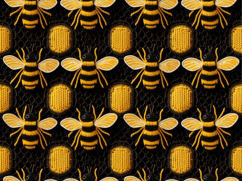 3D Digital Embroidery Bee Seamless Insect Wallpaper Honeybee Repeating ...