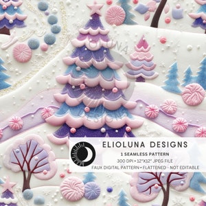 Pastel Christmas Wonderland Seamless Pattern 3D Fabric Sublimation Digital Seamless Paper Pastel Christmas Tree Digital File Seamless File