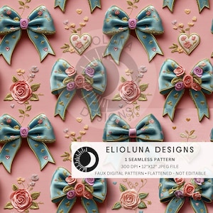 Vintage Floral Coquette Bows Seamless Pattern Bow Pattern 3D Faux Pattern Sublimation Printable Seamless Digital Fabric Print File Wallpaper