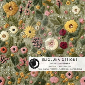 Boho Fall Florals Faux Embroidery Seamless Pattern 3D Floral Digital Paper Fall Pattern Digital Scrapbook Paper Fall Digital Paper Wallpaper