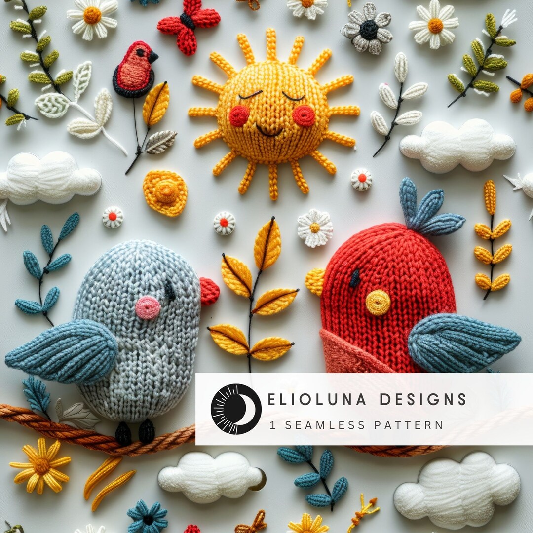 Bird Pattern Digital Paper Cute Knitted Bird Pattern Seamless Digital ...