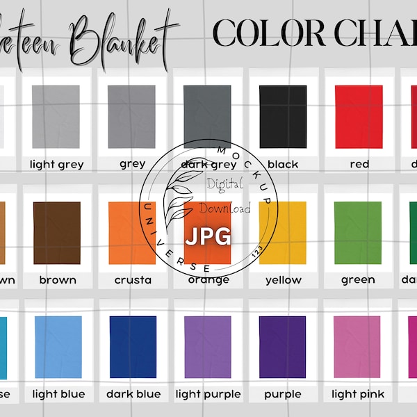 Velveteen Blanket Color Chart - Blanket Color Chart Basic - Velveteen Color Chart - Blanket Color Chart - Plush Blanket Chart - JPG Download