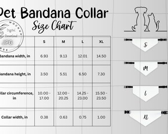 Pet Bandana Size Chart, Dog Bandana Size Chart, Pet Bandana Collar Size Chart, Generic Brand Pet Bandana, Size Chart For Pet Bandana Collar